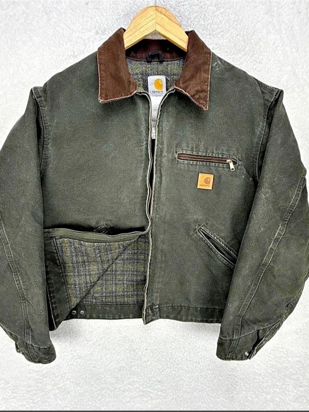 Carhartt J97 MOS Detroit Jacket Men's Plaid-Lined Green & Brown